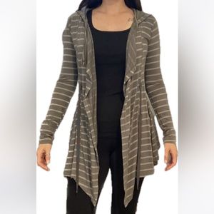 Pink Lotus terrycloth hoodie wrap top sweater tie open duster shark bite hem